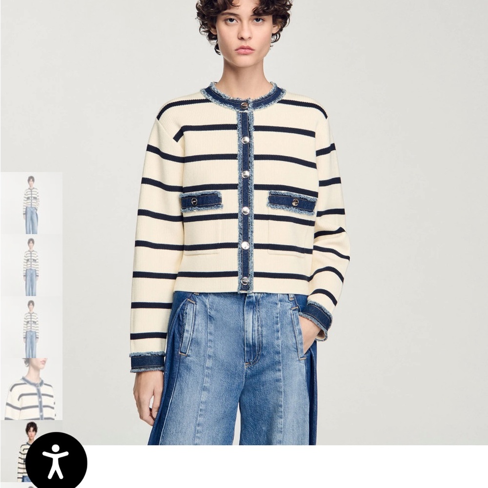 Sandro Striply cardigan with denim details, Size: L